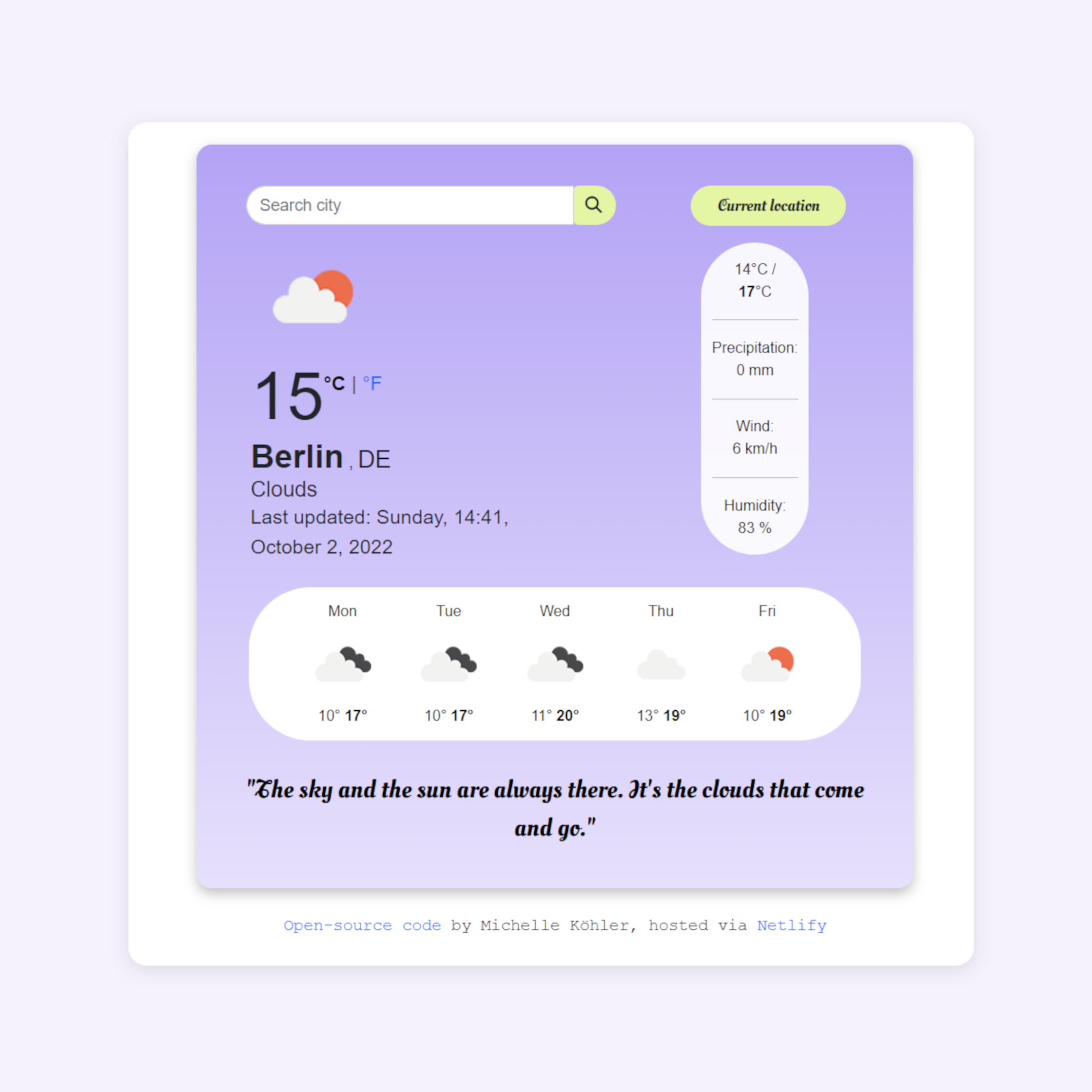 Weather app project by Michelle Köhler